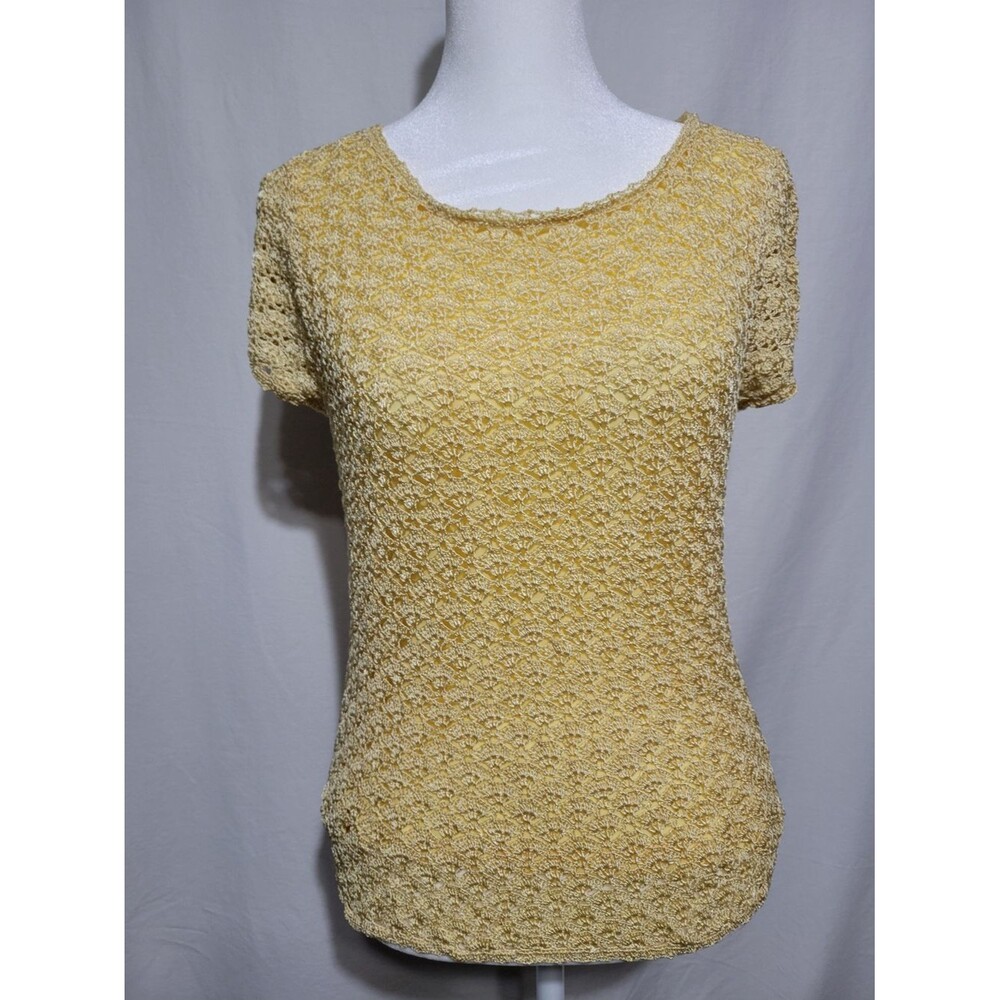 Emma & James Women's XL Pale Yellow Crochet  Short Sleeve Top Business Casual Of